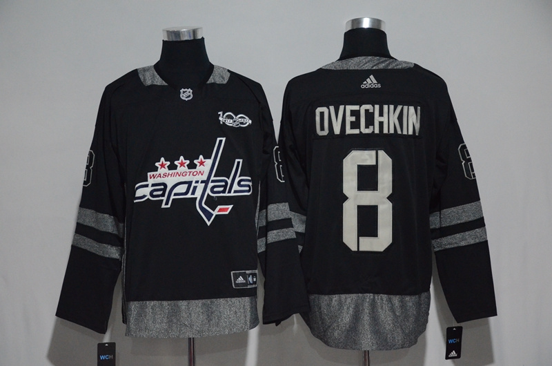 NHL Washington Capitals #8 Ovechkin Black 1917-2017 100th Anniversary Stitched Jersey